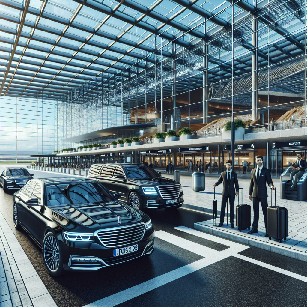 A luxury airport car service at Toronto Pearson International Airport with sleek vehicles and professional drivers.