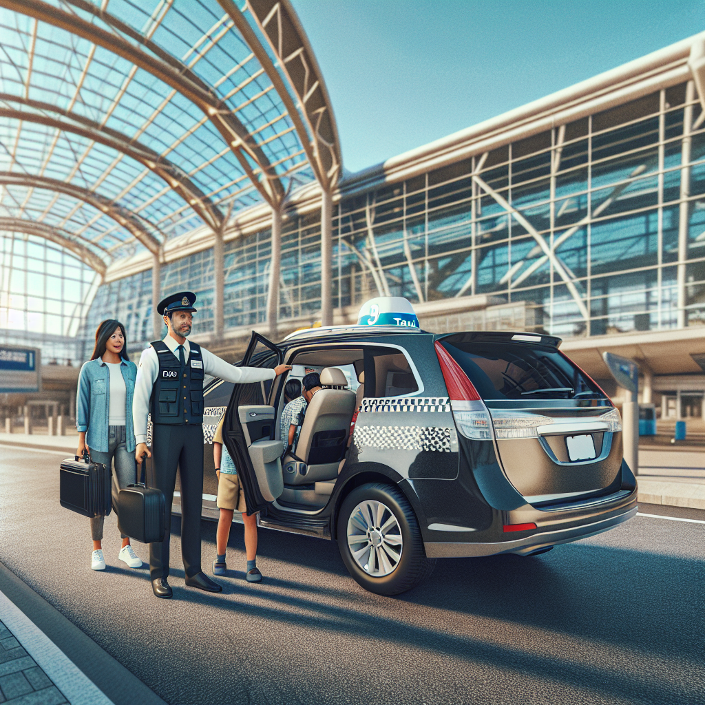 A luxurious Toronto airport taxi with a professional driver assisting a family at the Toronto Pearson International Airport.