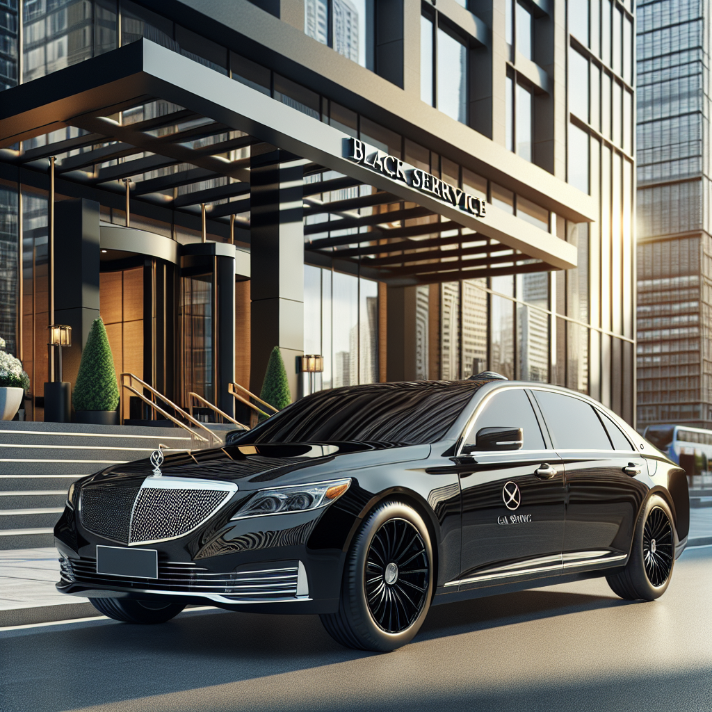 A luxurious black sedan parked in front of a high-end hotel in Waterloo.