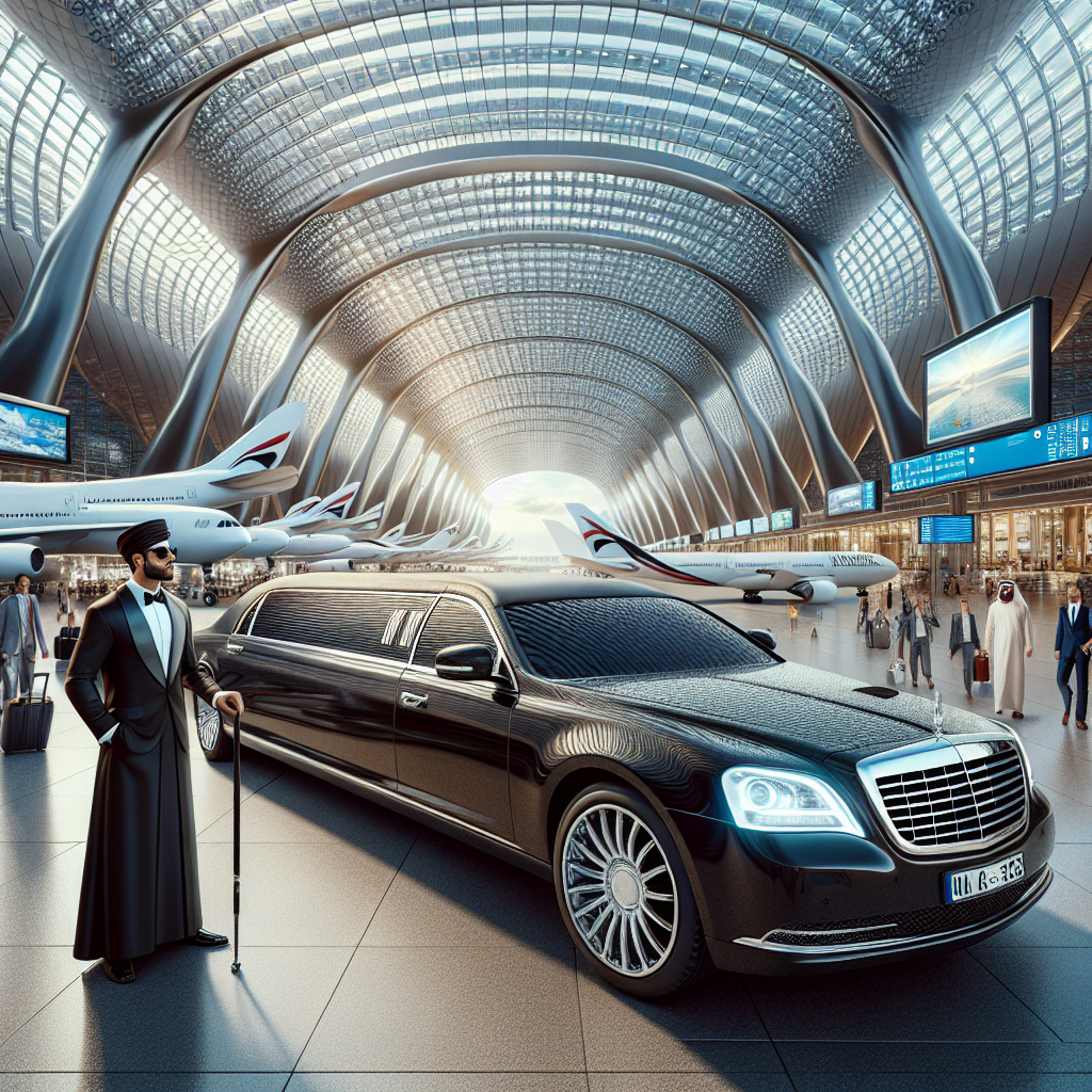 Luxurious airport transportation service in a sleek black limousine at Toronto Pearson International Airport.