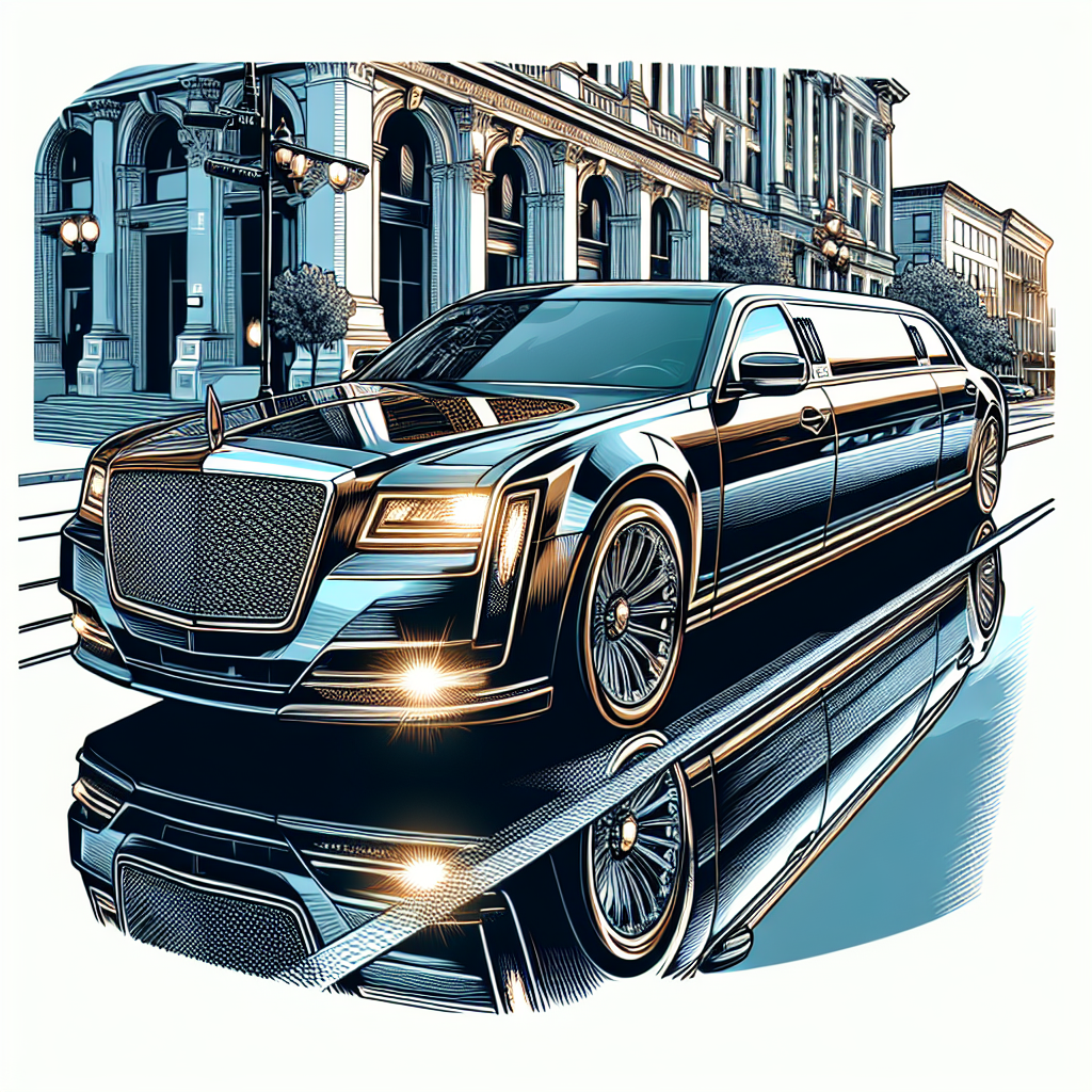 A realistic depiction of a limousine on a street, showcasing luxury and elegance.