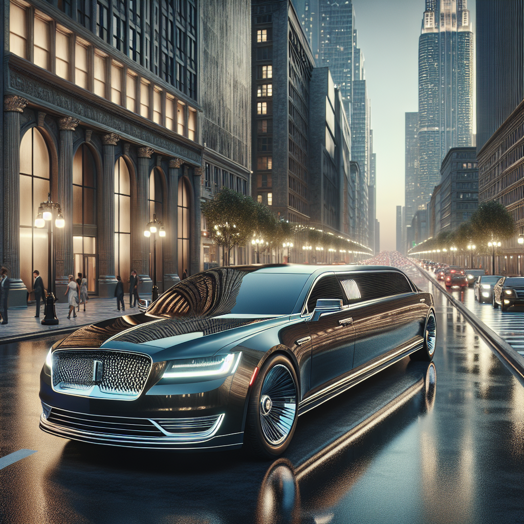 A realistic image of a Lincoln limousine on a busy city street.