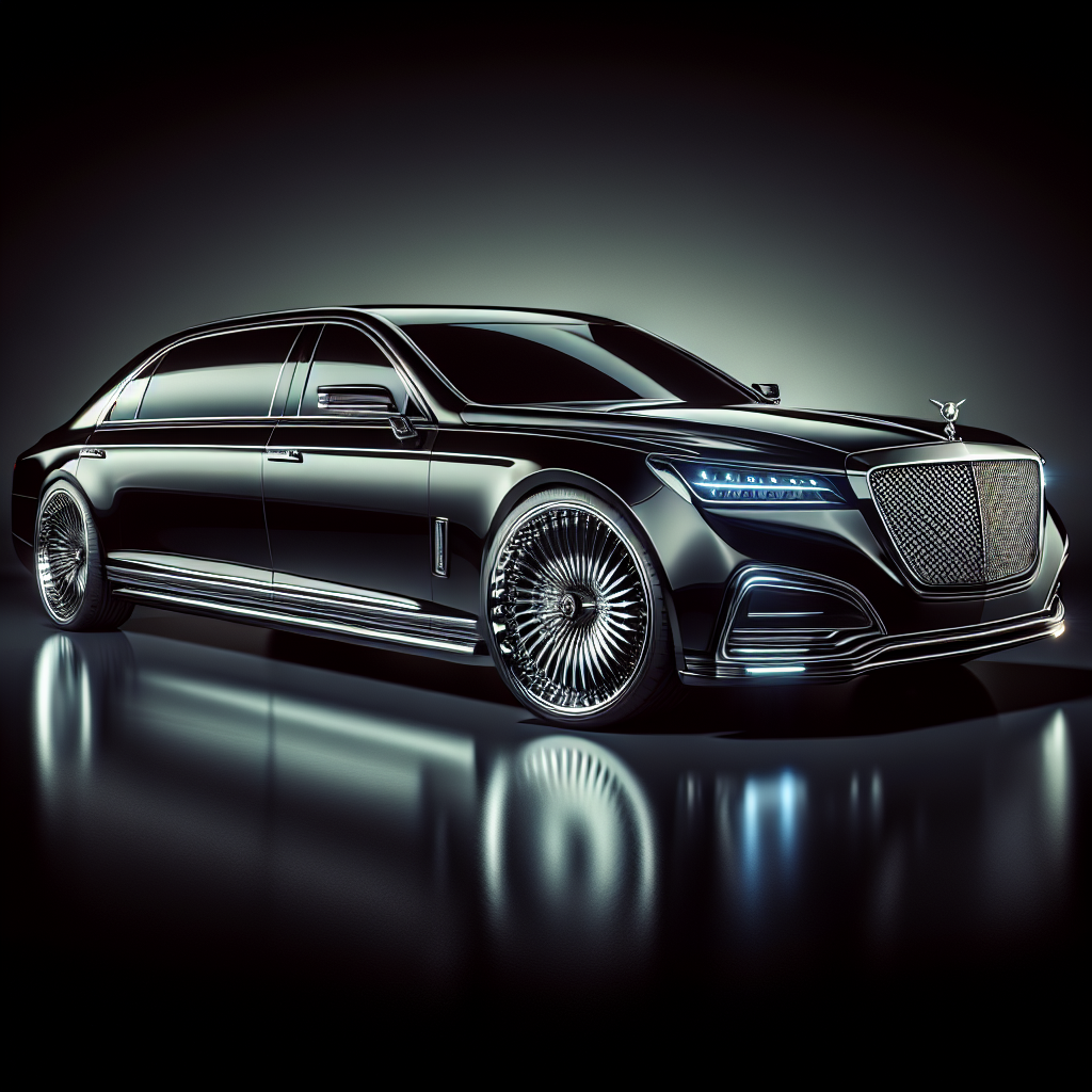 A hyper-realistic depiction of a Lincoln limousine with luxurious features and sleek design.