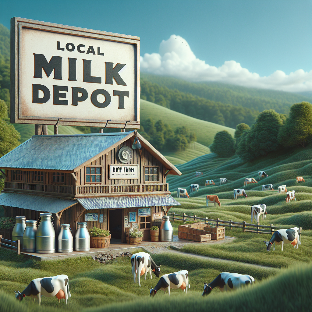 A realistic image of a local milk depot on a dairy farm