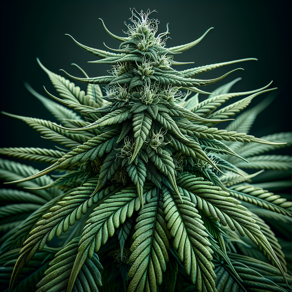 Close-up of a realistic hemp plant with detailed leaves and buds.