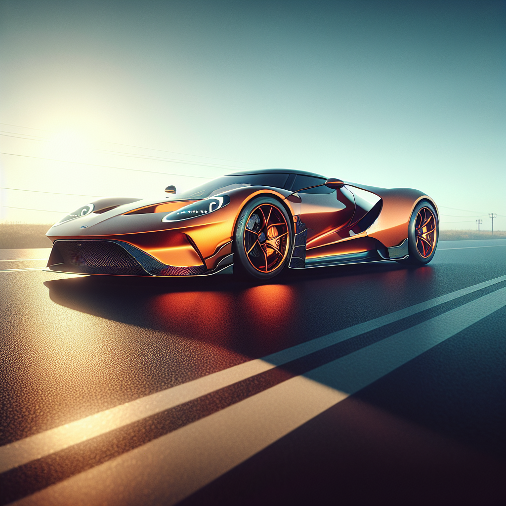 A realistic image of a McLaren-inspired sports car in vibrant orange on an open road.