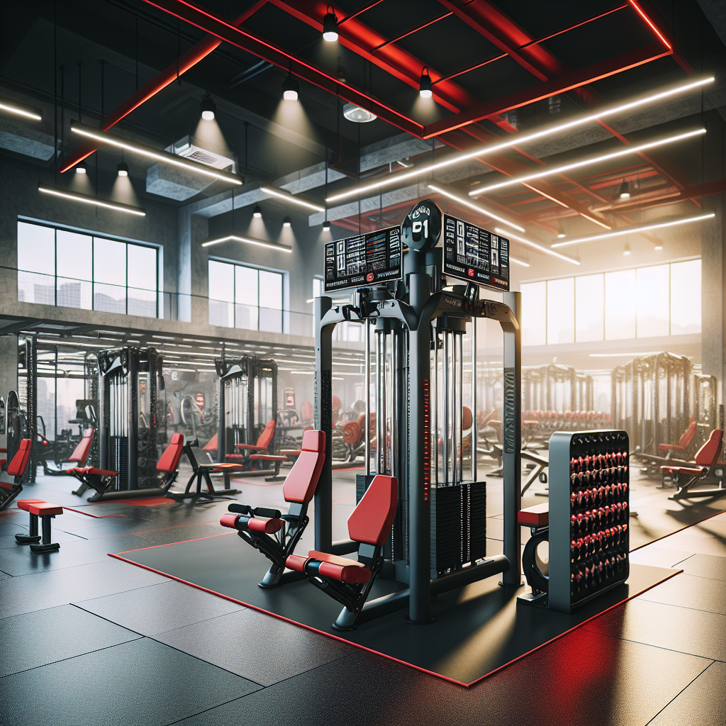 A state-of-the-art firefighter gym with a variety of modern fitness equipment, organized in a spacious and well-lit environment.