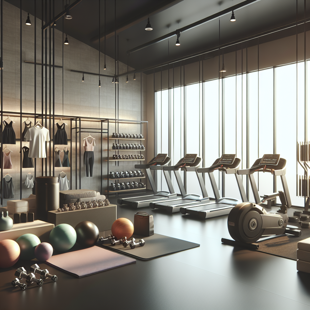 Modern and inviting fitness equipment store interior with diverse products and a welcoming ambiance.