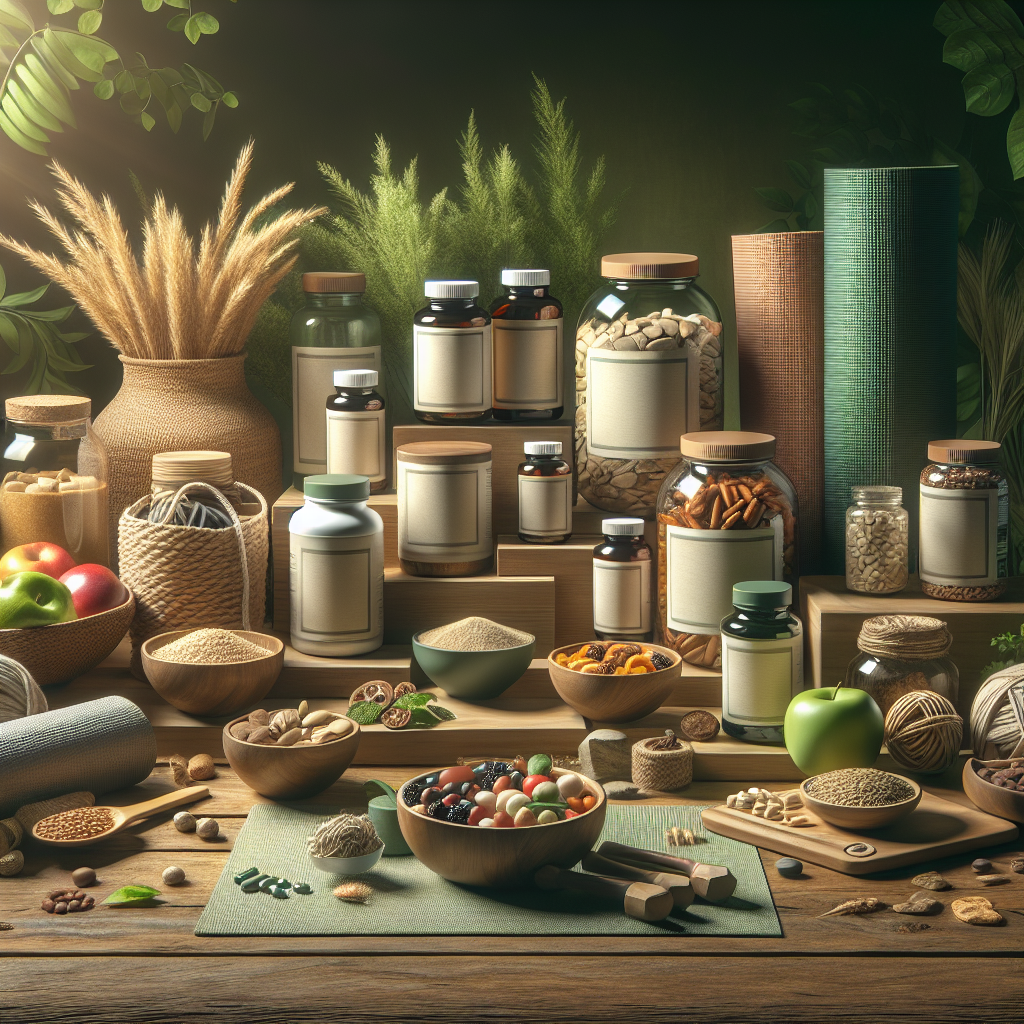 Assorted QN Wellness holistic health products arranged on a wooden surface in a natural, inviting composition.