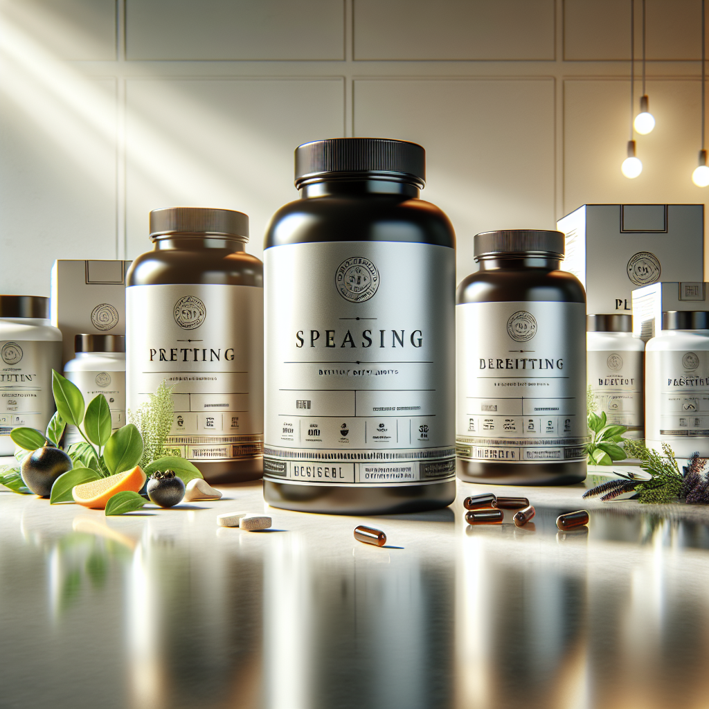 Realistic depiction of premium dietary supplements with natural elements.