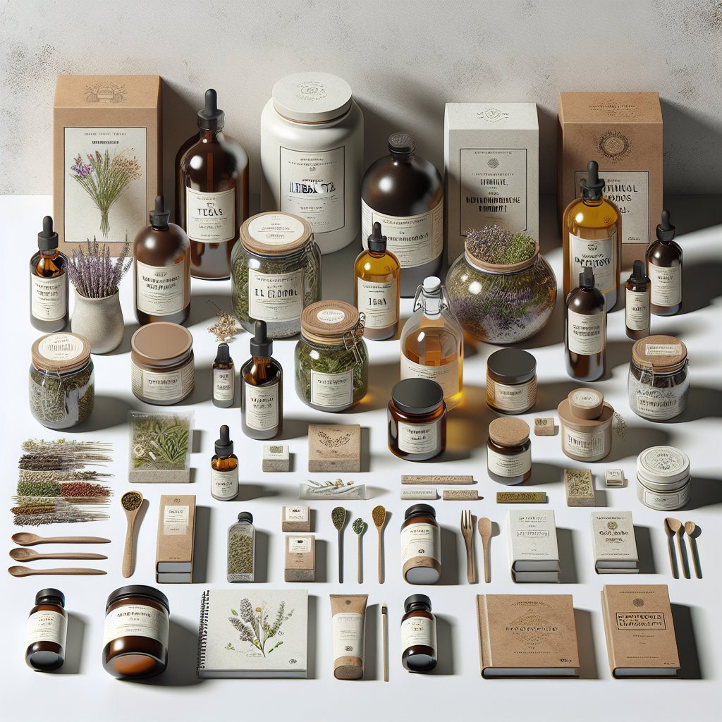 Realistic image of top wellness products including essential oils, herbal teas, natural skincare items, supplement bottles, and wellness books.