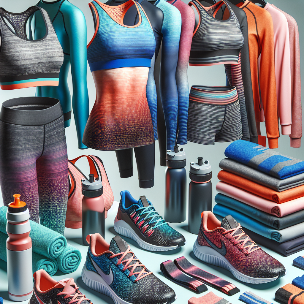 An array of high-performance sportswear and accessories showcased in a realistic style.