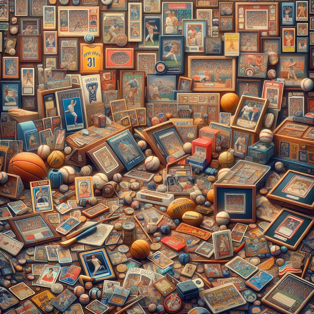 A realistic recreation of the image featuring sports cards and memorabilia seen in the provided URL.