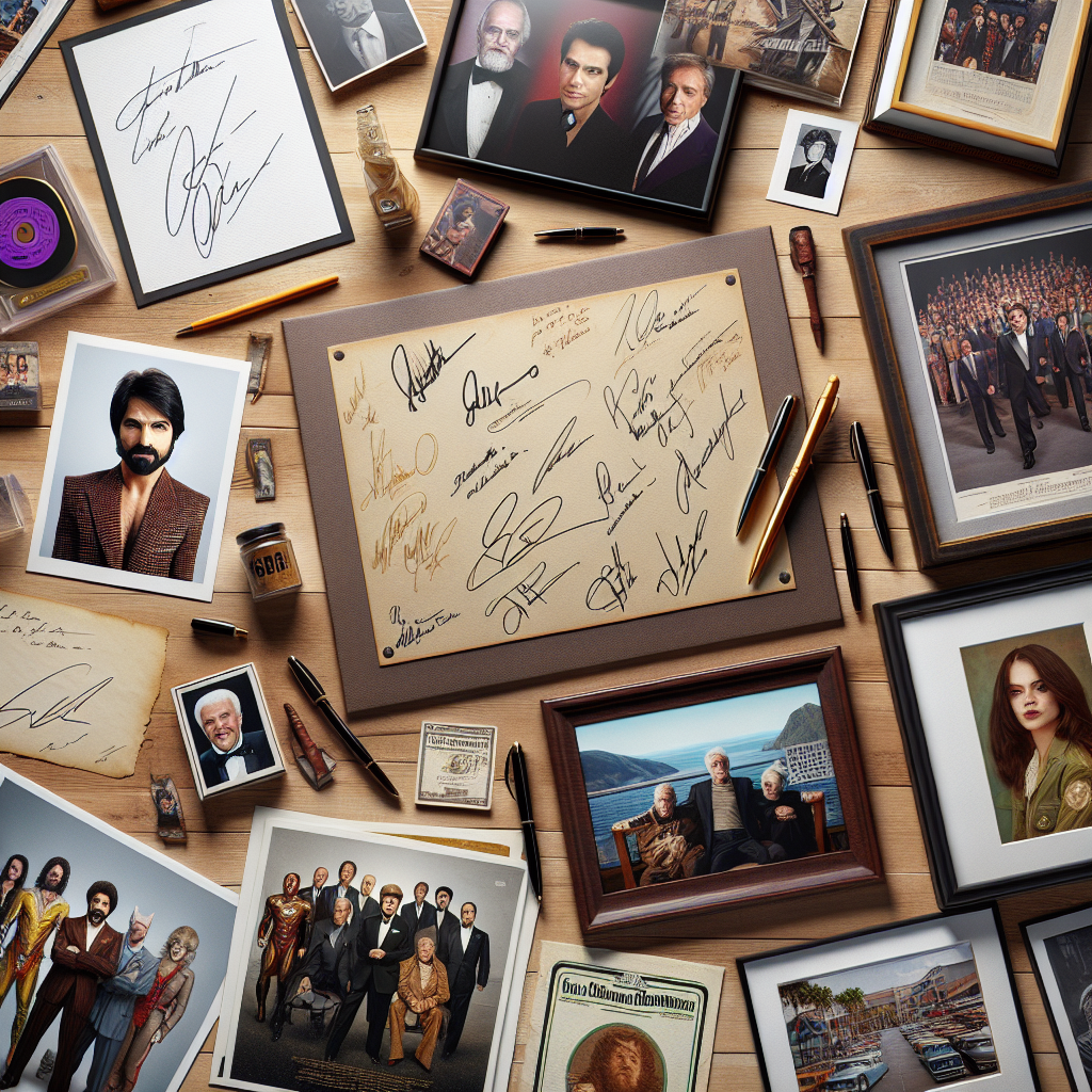 A collection of authentic autographed memorabilia from various iconic personalities.