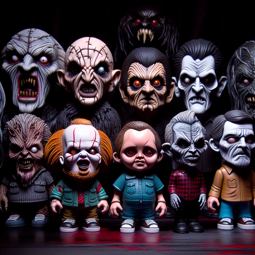Realistic collection of horror-themed Funko Pop figurines.