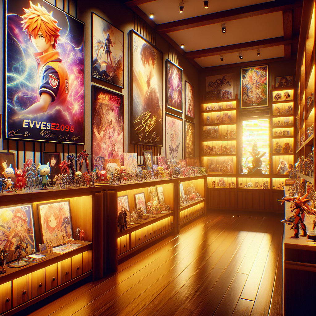 A realistic image of signed anime memorabilia displayed in a well-lit room.