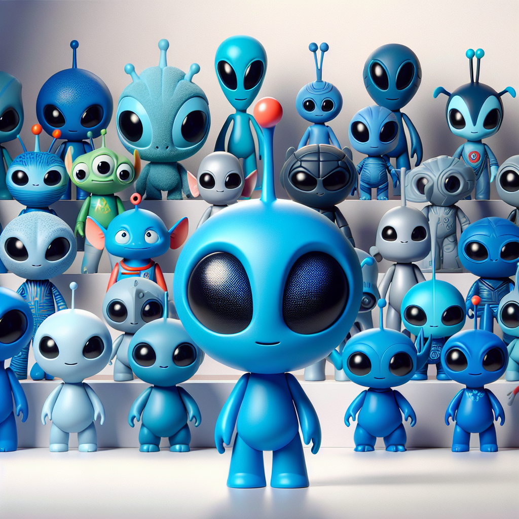 A realistic image of a collection of Stitch Funko Pop figures with detailed designs and vibrant colors.