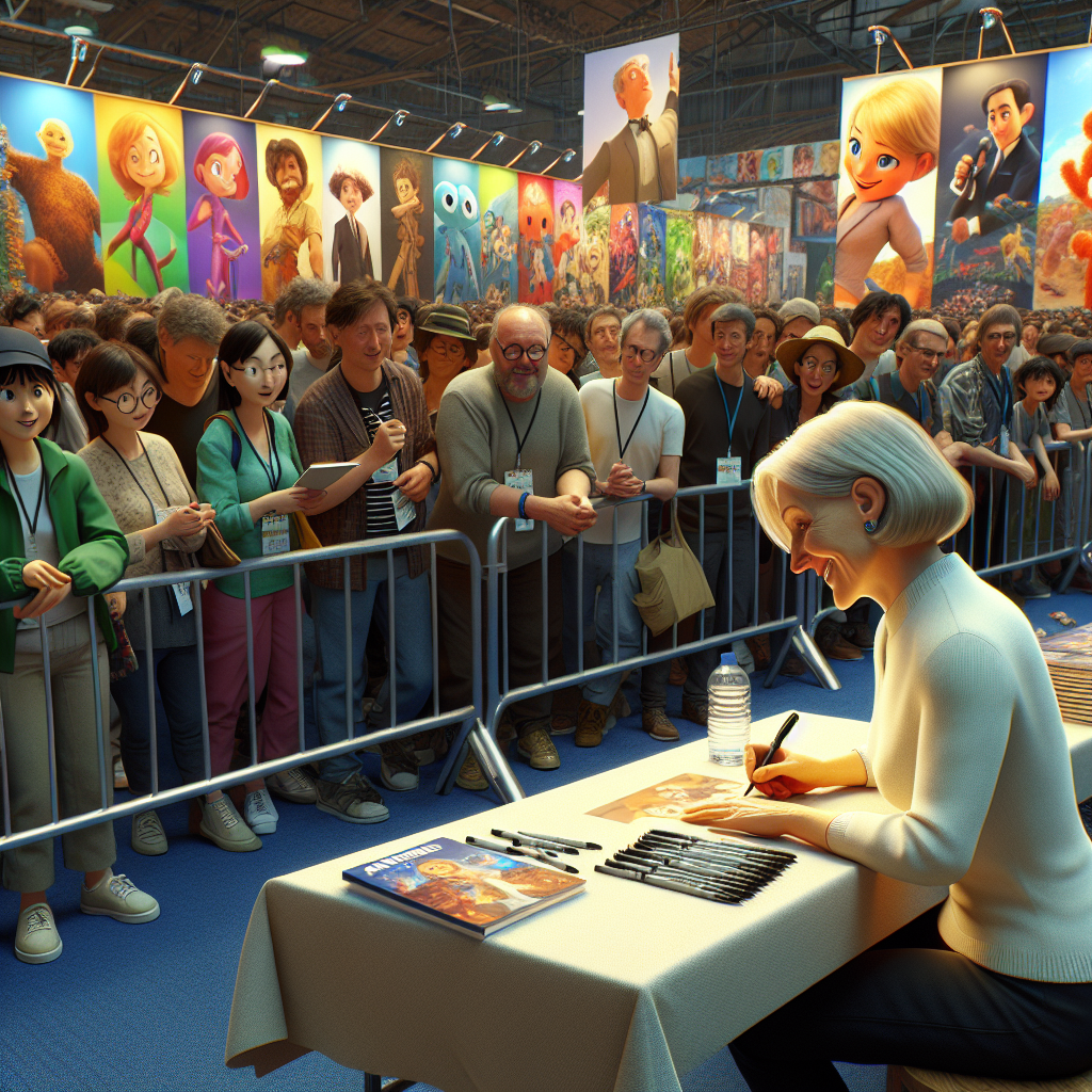 A realistic depiction of an anime expo autograph session.