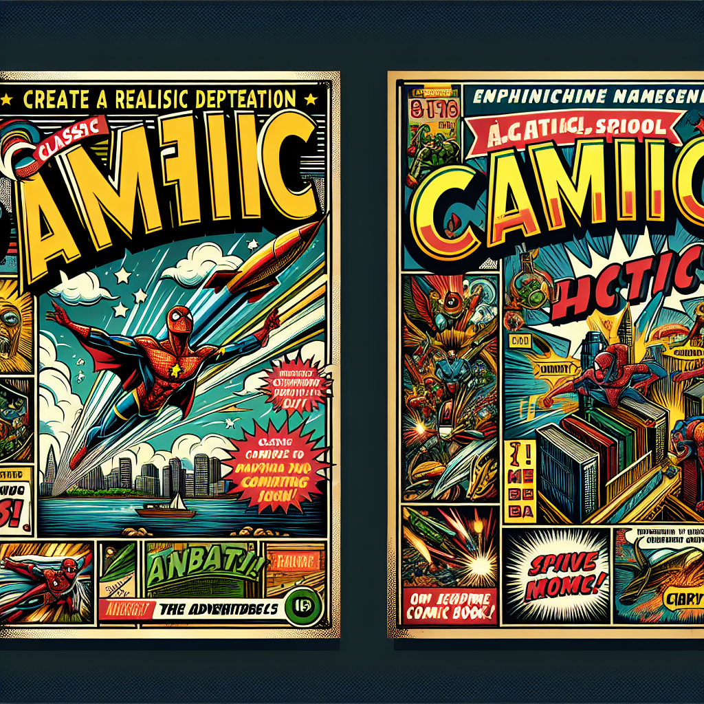 A realistic comic book cover showcasing vibrant colors, intricate designs, bold typography, and dynamic action