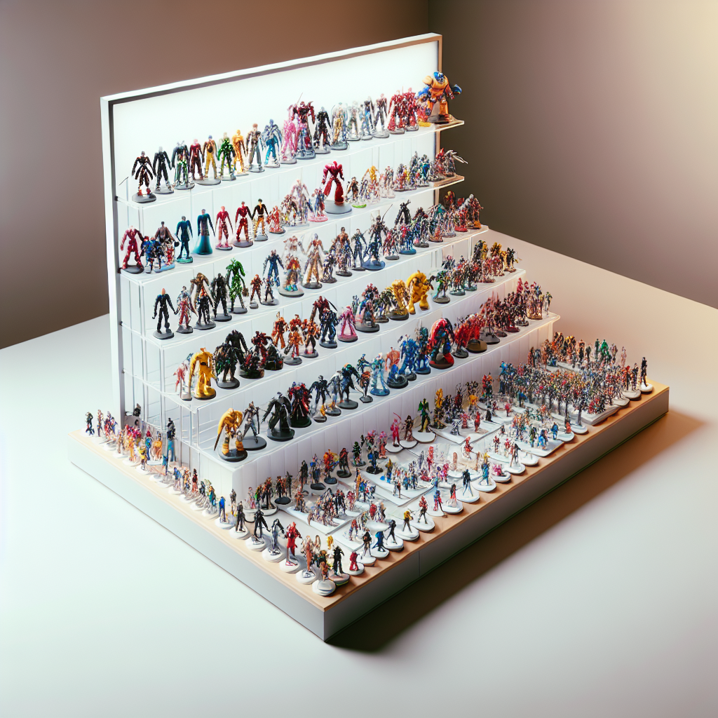 A realistic Funko Pop stand with multiple figurines on display.