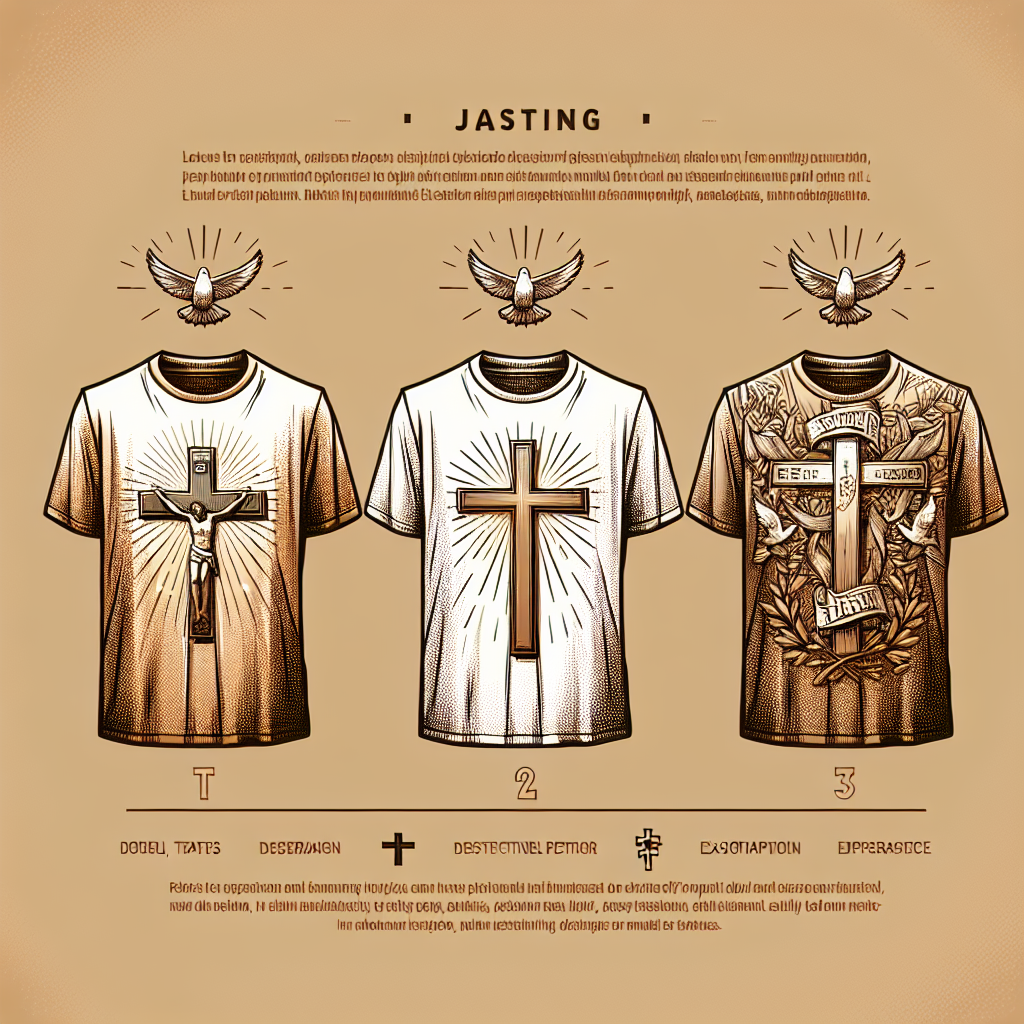 An array of modern, faith-based t-shirt designs showcasing different styles and religious motifs, presented in realistic textures without any text.
