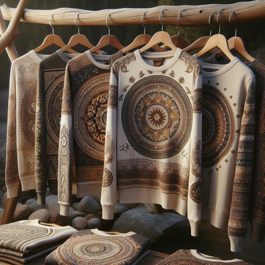 Assortment of spiritual-themed clothing on wooden hangers with scripture motifs and faith-based designs, presented in a serene, realistic setting.