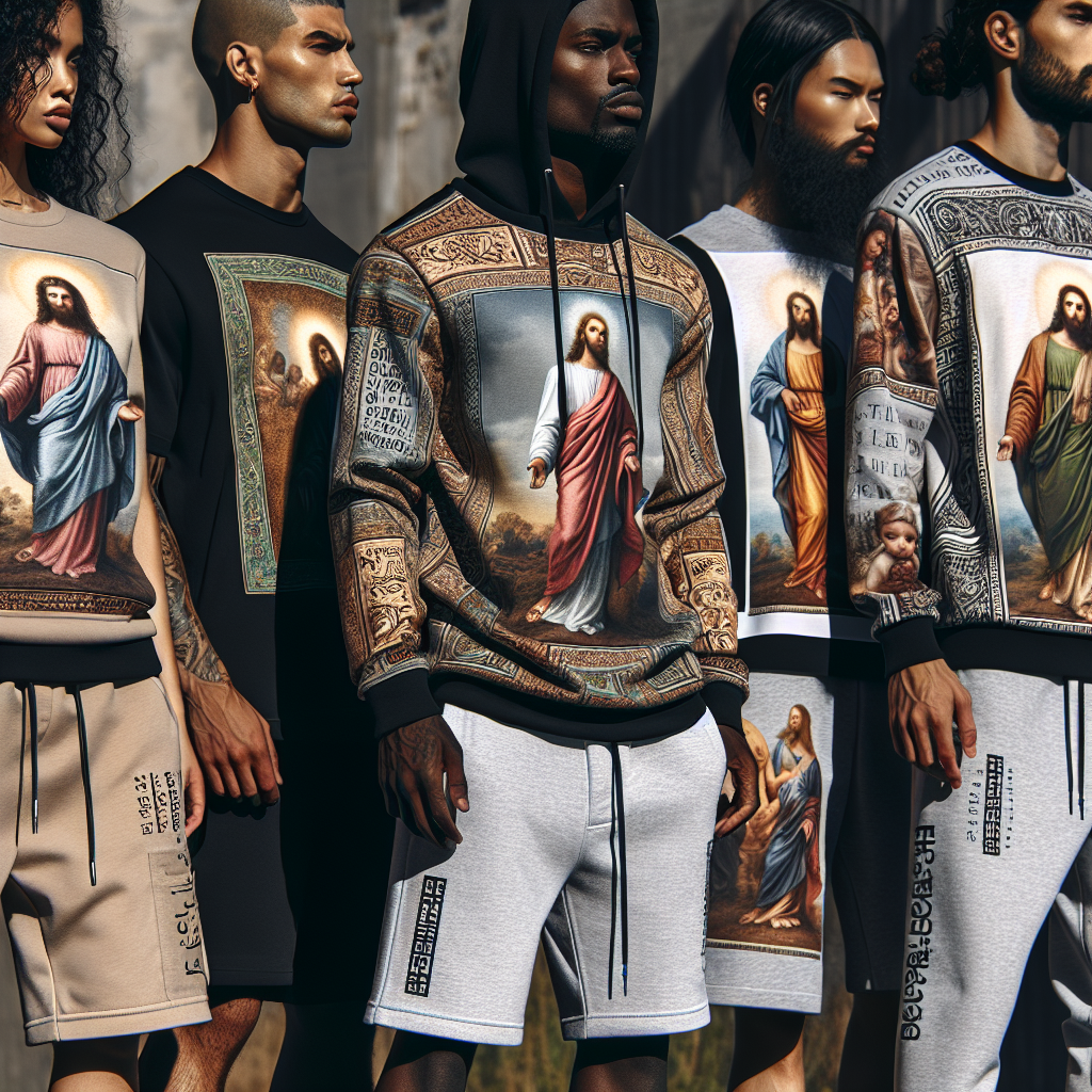 A group of adults in trendy, inspirational Christian clothing, outdoors with a focus on the biblically inspired designs.