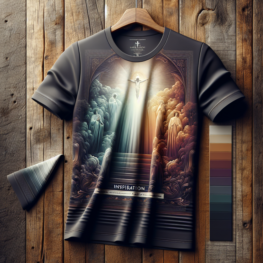 A stylish t-shirt displayed on a rustic wooden background, emphasizing fabric texture and natural lighting, with no visible text.
