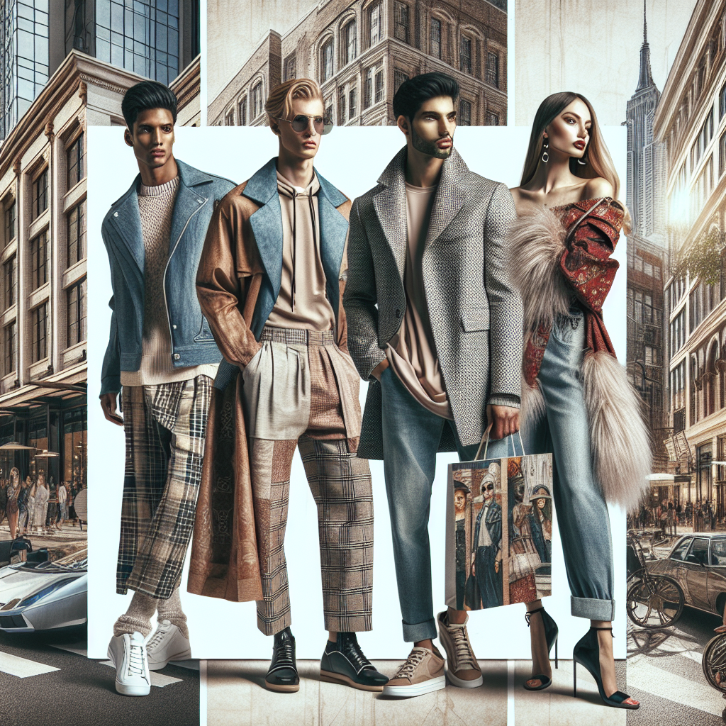 Image showcasing people in trendy, high-quality outfits in an urban setting, emphasizing the textures and details of the clothing.