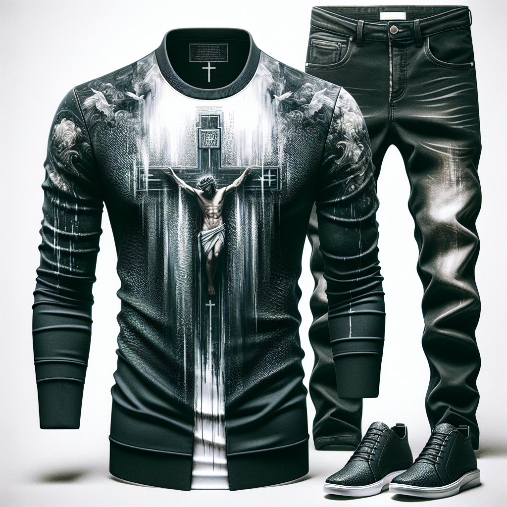 A stylish Christian clothing outfit for men.