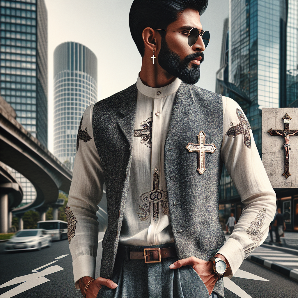 Realistic image of a man wearing stylish Christian clothing.