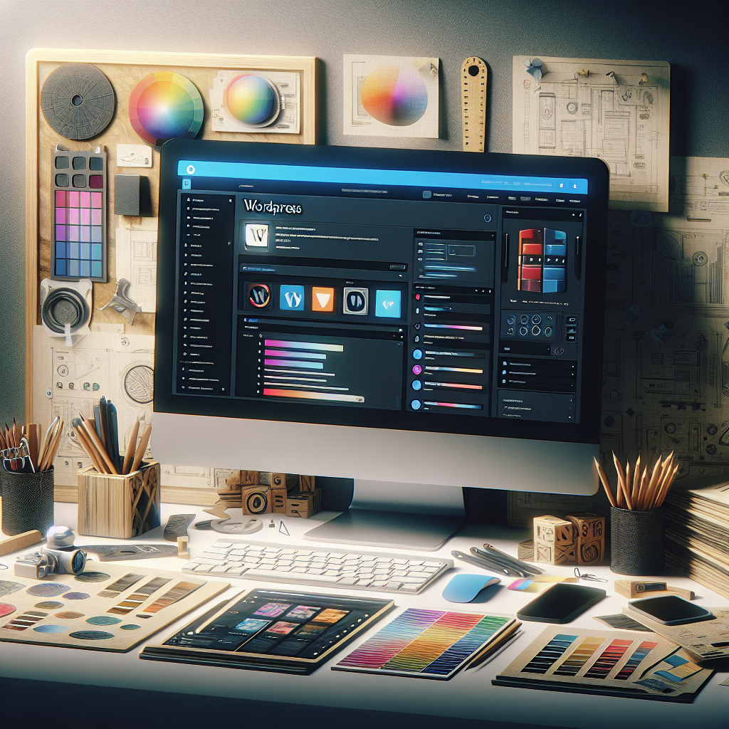 A realistic depiction of a modern workspace focused on WordPress website design.