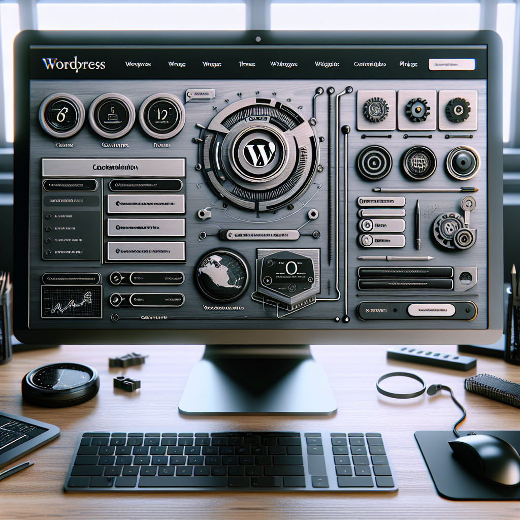 WordPress customization interface on a computer screen in a modern workspace.