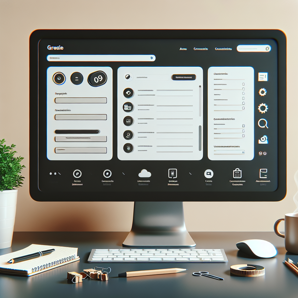 A detailed, realistic image of a computer screen displaying WordPress customization options in a professional workspace.