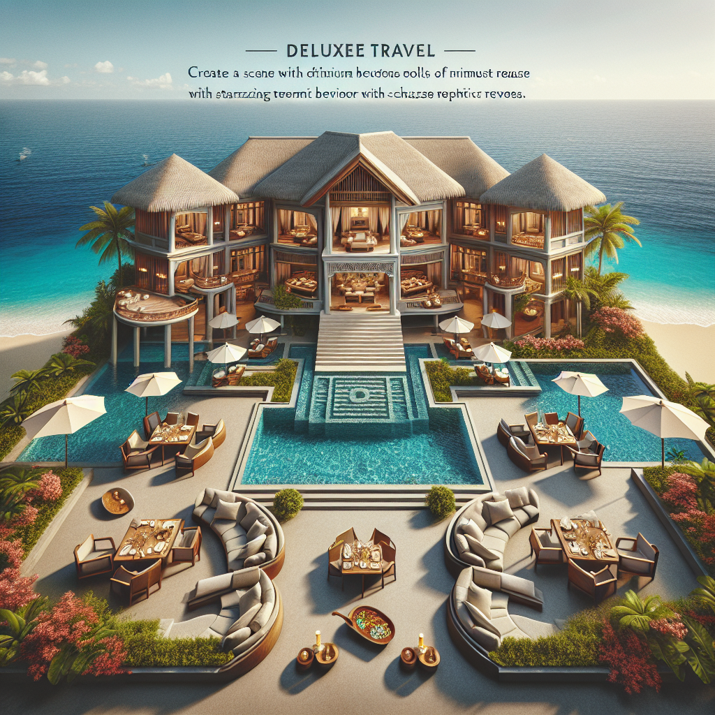 Realistic image of a luxury travel resort with ocean views and high-end amenities.