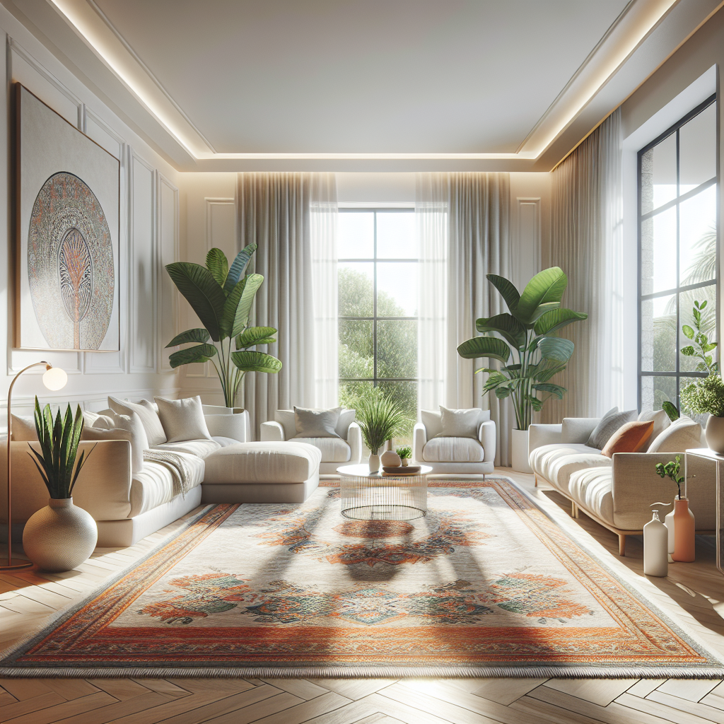 A clean and inviting living room with natural light and eco-friendly elements.