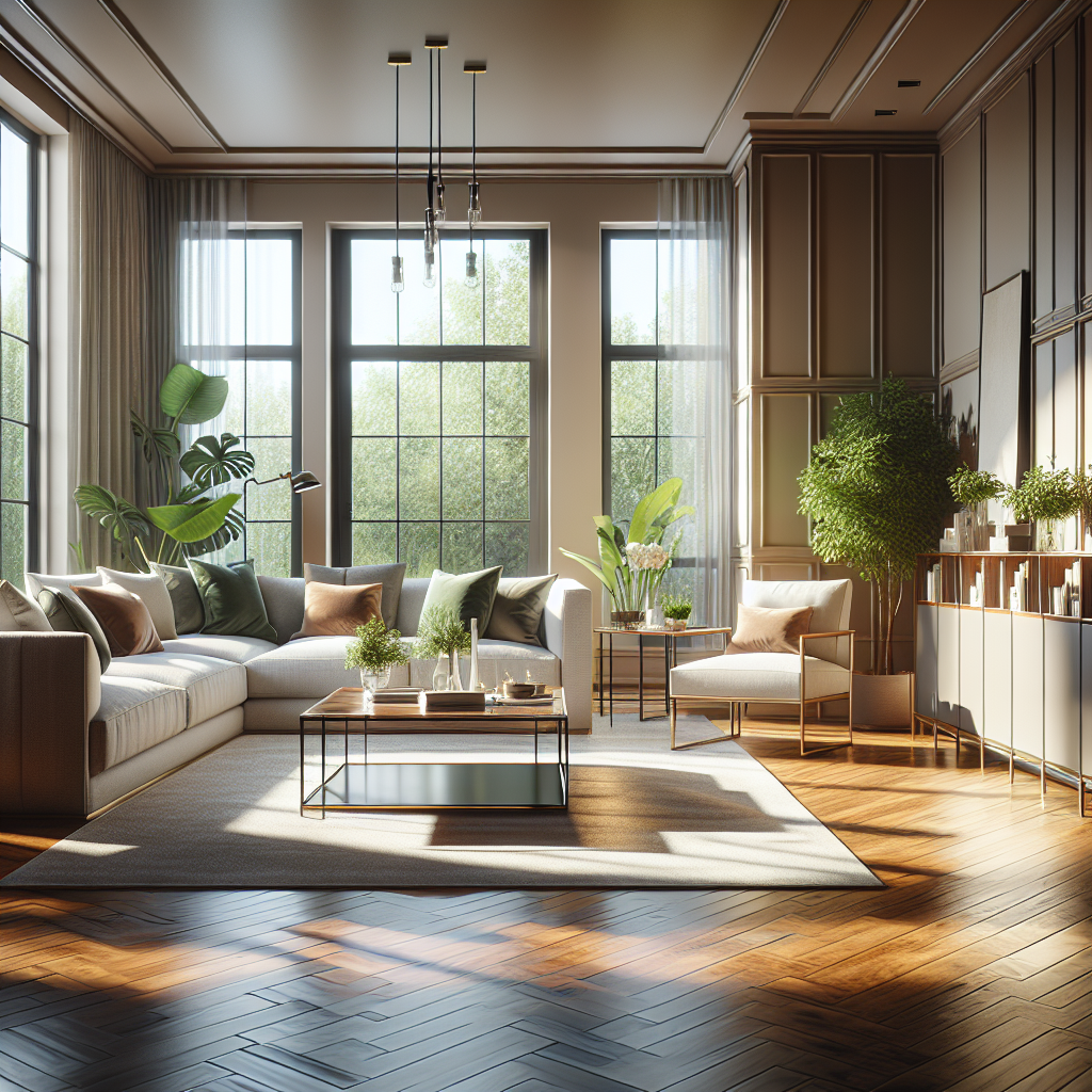 A clean and inviting living room with a cozy sofa and bright natural light.