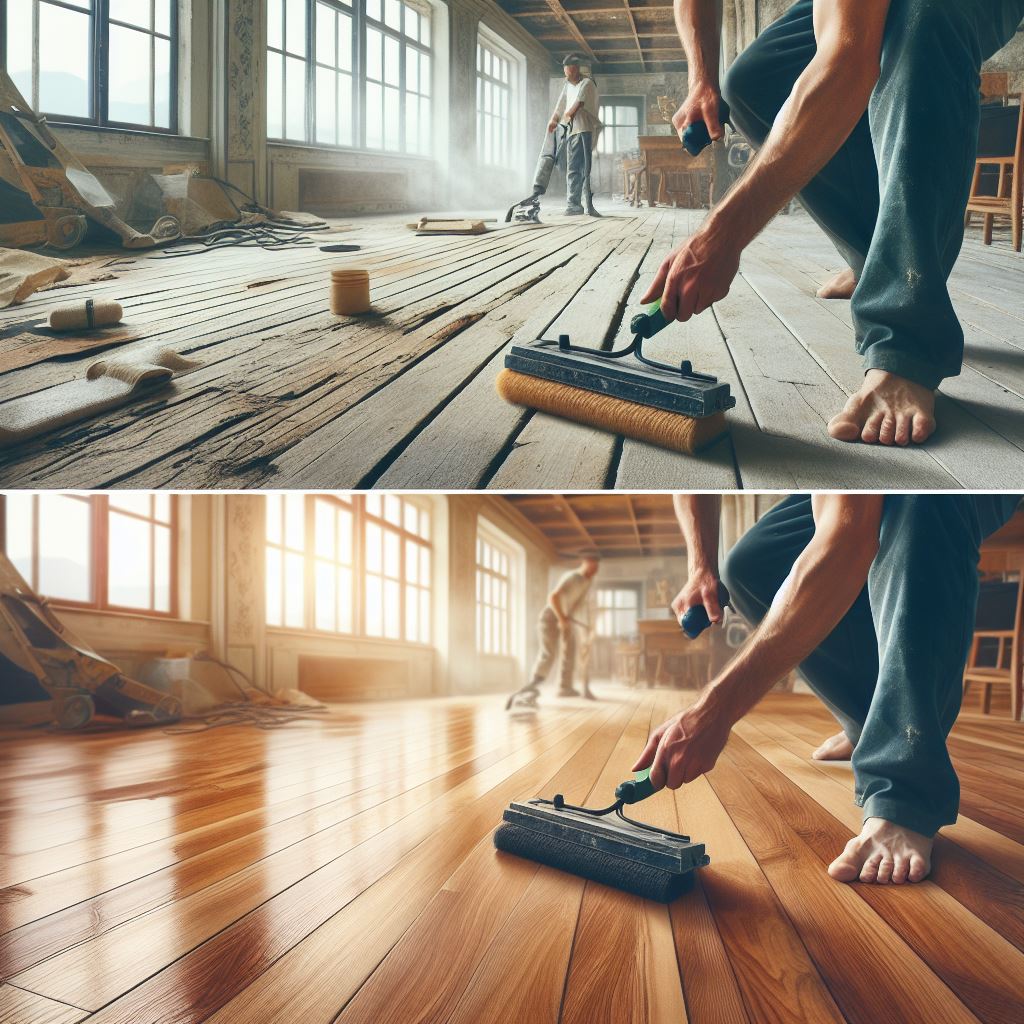 An image displaying a 'Warning' or 'Caution' sign next to a improperly maintained engineered wood floor, highlighting common errors.