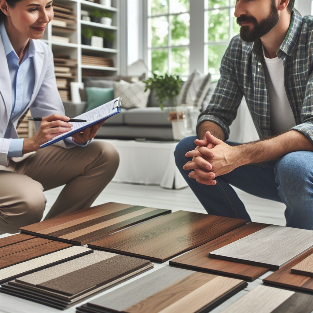 An image showcasing a team of local hardwood floor repair experts at work, displaying their specialized tools and a beautifully restored wooden floor.