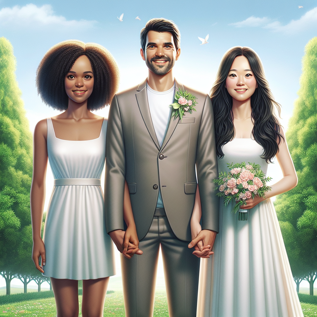Two diverse couples symbolizing civil marriage, standing outdoors in a celebratory mood.