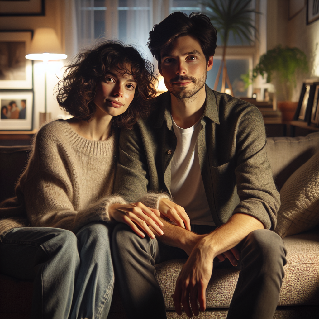 A couple sitting in a cozy living room, depicting a long-term partnership.