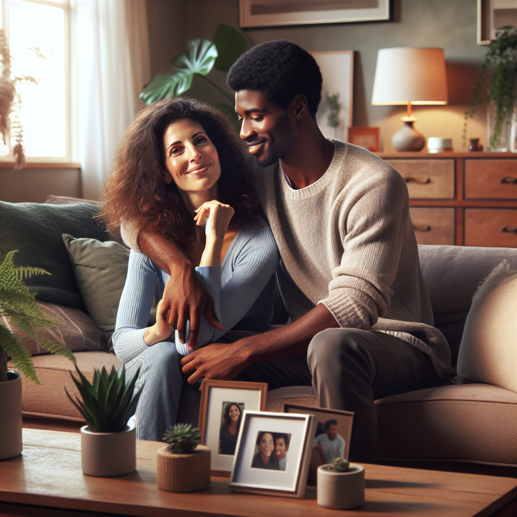 A cozy living room with a woman and a man representing common-law marriage.
