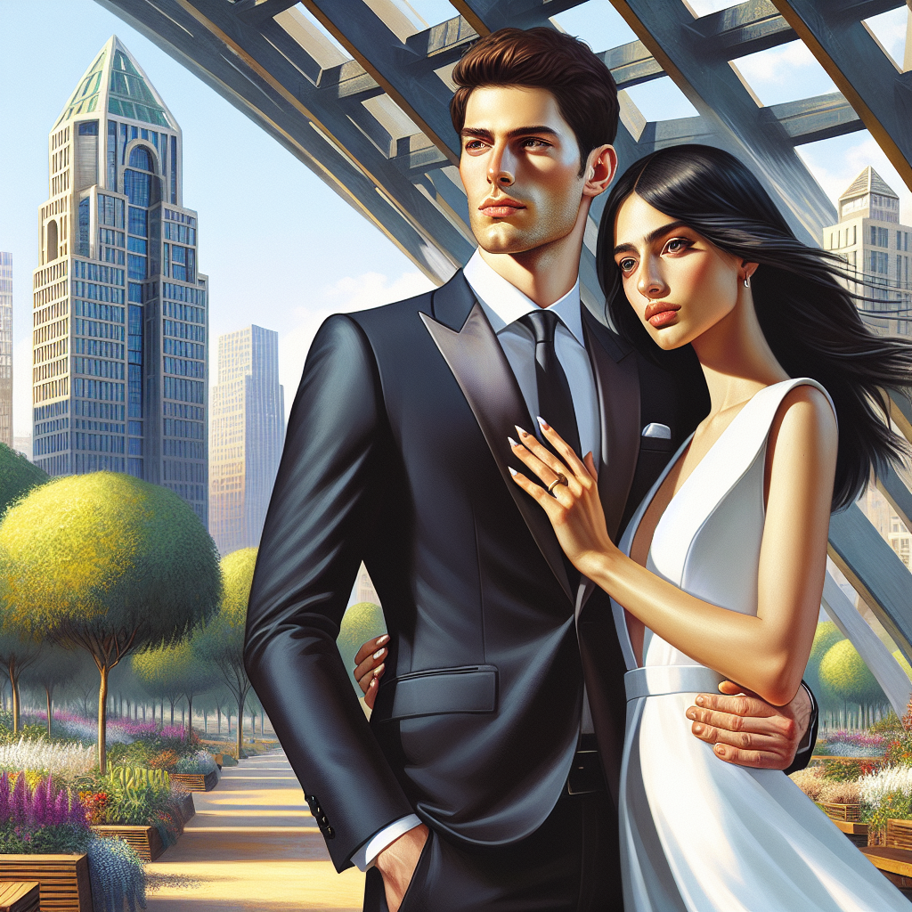 A couple representing civil marriage in Israel, standing in a modern city environment.