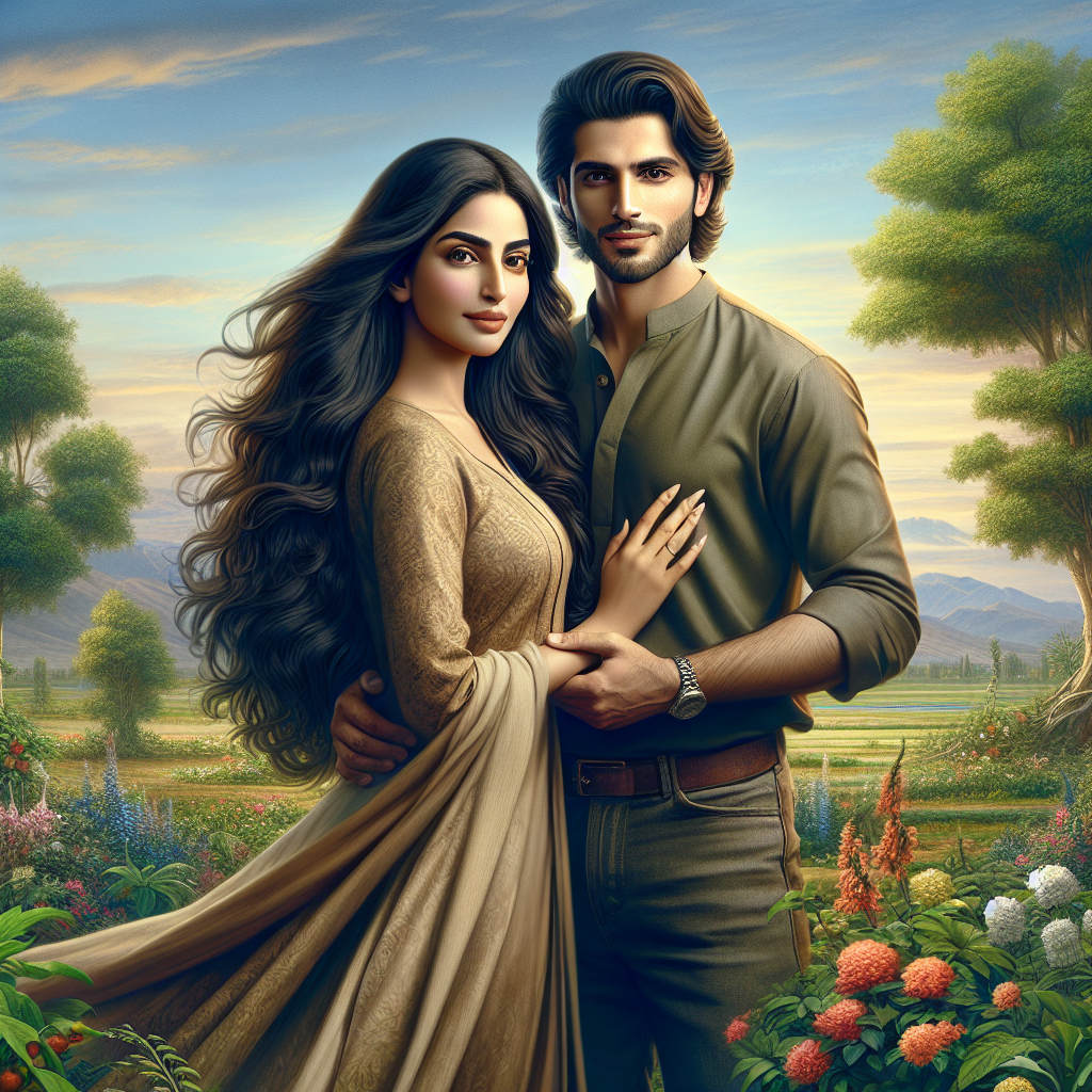 A Middle-Eastern couple standing together outdoors, symbolizing love and partnership.