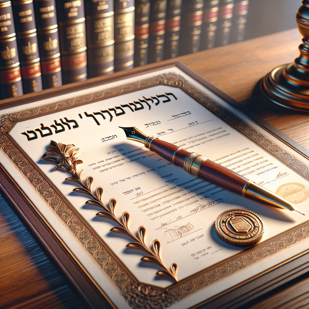 A legal document about couples' declaration on a wooden desk with a fountain pen.