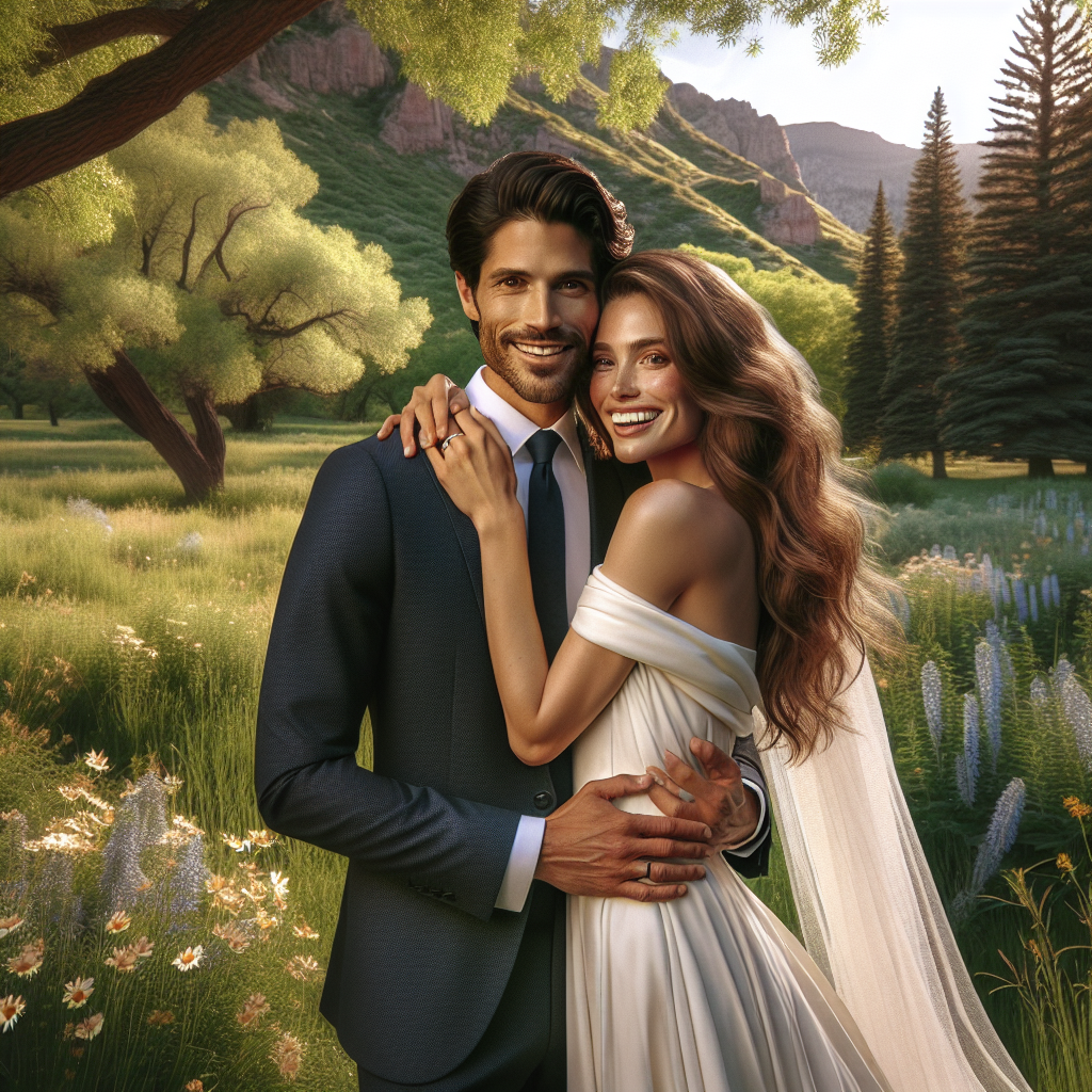 A couple celebrating their marriage in a scenic park in Utah.
