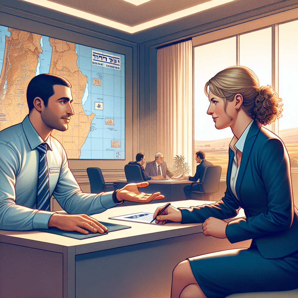 A professional office scene showing a discussion about the foreign worker visa in Israel.