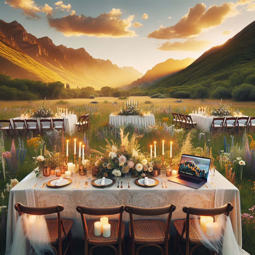 A Zoom wedding setup in Utah's natural landscape.