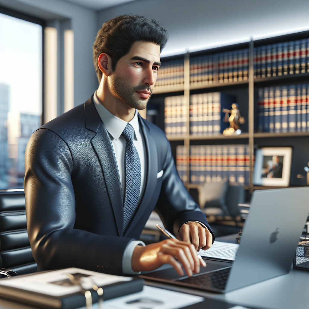 A professional attorney in a modern office setting.