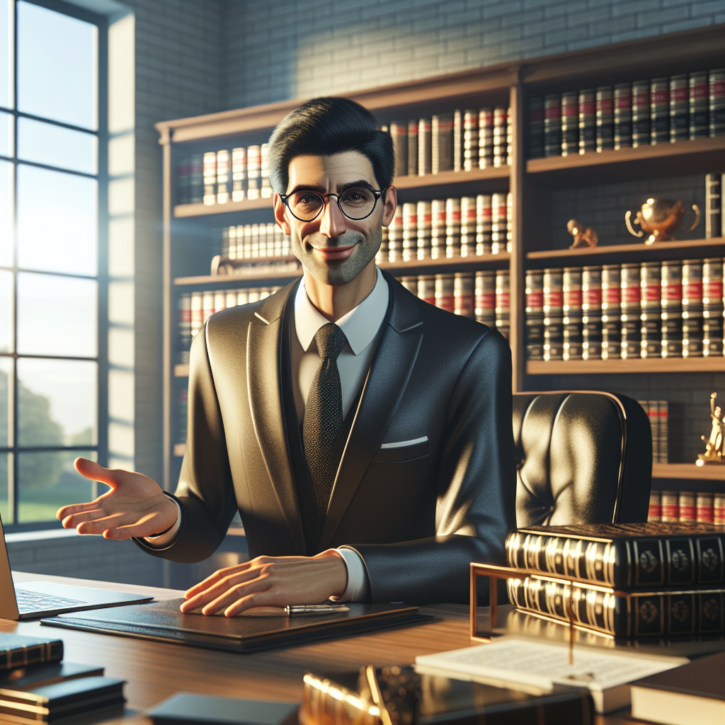 An immigration lawyer's office with a lawyer at a desk.